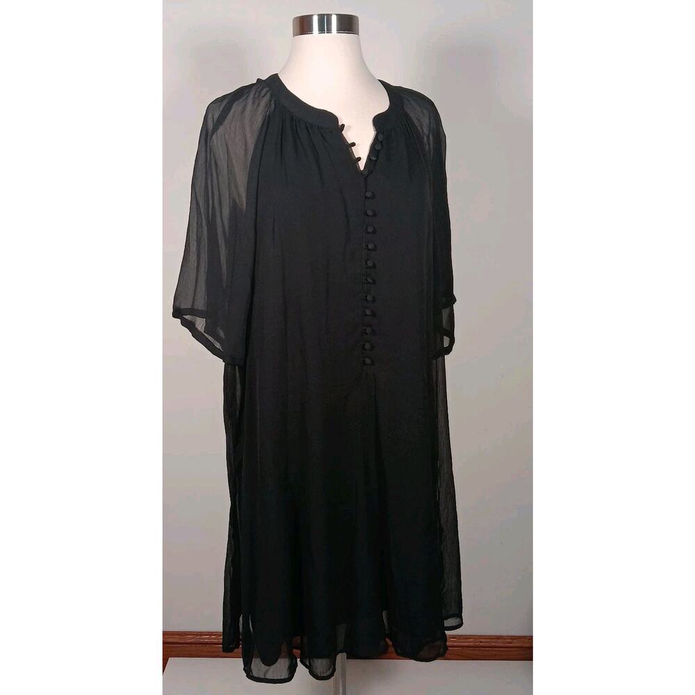 Joie Black Chiffon Dress Women's Short Sleeve Covered Buttons XL